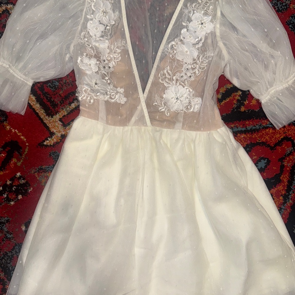 Showpo White Floral Embroidered Dress